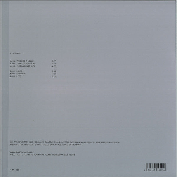 Image of Back Cover of 1315411C: LP - ASA, Radial (Raster; R-M 209, Germany 2024)   VG+/VG+