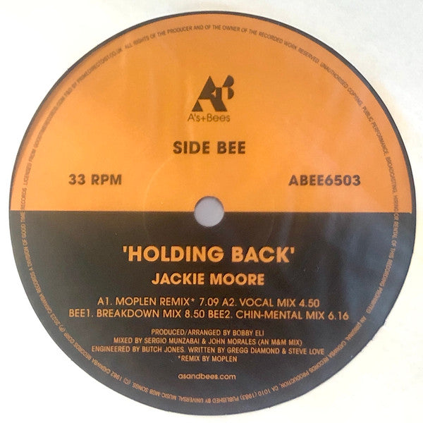 Image of Front Cover of LP - VG+/VG+ - JACKIE MOORE, Holding Back (A's & Bee's; ABEE6503, UK 2023, Die Cut Company Sleeve), ,  - 1445042S