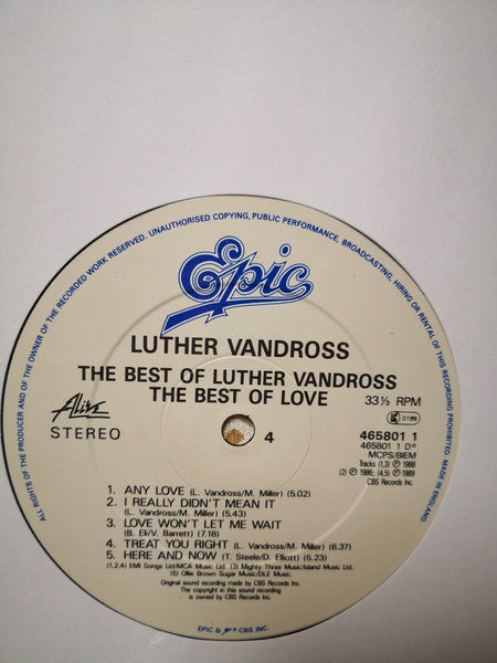 Image of Label Cover of 2xLP - VG/VG+ - LUTHER VANDROSS, The Best Of Luther Vandross... The Best Of Love (Epic; 465801 1, UK 1989, Gatefold), Two bumped and slightly torn corners.,  - 4026289E
