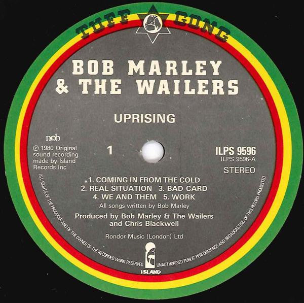 Image of Label Cover of LP - VG+/VG - BOB MARLEY & THE WAILERS, Uprising (Island Records; ILPS 9596, Sweden 1980, Textured Sleeve, Inner), Lots of light lines, plays VG+.,  - 2616380C