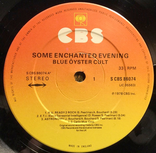 Image of Label Cover of LP - VG/VG - BLUE OYSTER CULT, Some Enchanted Evening (CBS Sunburst Labels; S CBS 86074, UK 1978, Inner), Strong VG,  - 4316285C