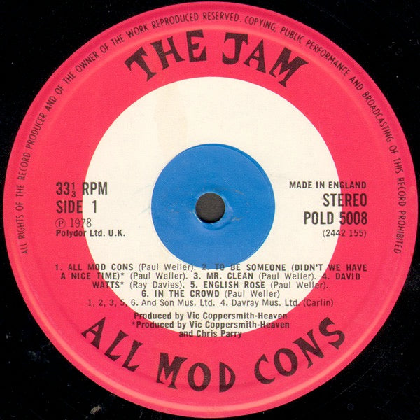 Image of Label Cover of LP - VG+/VG+ - THE JAM, All Mod Cons (Polydor; POLD 5008, UK 1978, Inner, STRAWBERRY run-outs, catalogue number printed on the inner sleeve), ,  - 3526192E
