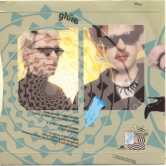 Image of Back Cover of 7" - VG+/VG+ - THE GLOVE, Punish Me With Kisses / The Tightrope (Wonderland Paper Labels; SHE5, UK 1983, Picture Sleeve, Robert Smith, Steven Severin), Very Strong VG+, Slight Sticker Damage To Sleeve,  - 2326203E