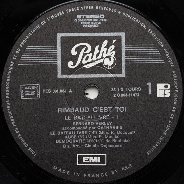 Image of Label Cover of LP - VG/VG - BERNARD VERLEY ACCOMPAGN  PAR CATHARSIS, Rimbaud C'est Toi - Le Bateau Ivre (Path ; 2 C 064 11 473, France 1972, Gatefold), ,  - 1445556S