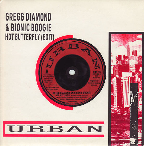 Image of Front Cover of 7" - VG+/VG+ - GREGG DIAMOND & BIONIC BOOGIE, Hot Butterfly / When The Shit Hits The Fan (Rocket Pocket) (Urban; URB 16, UK 1988 Reissue, Company Sleeve), ,  - 5225034E