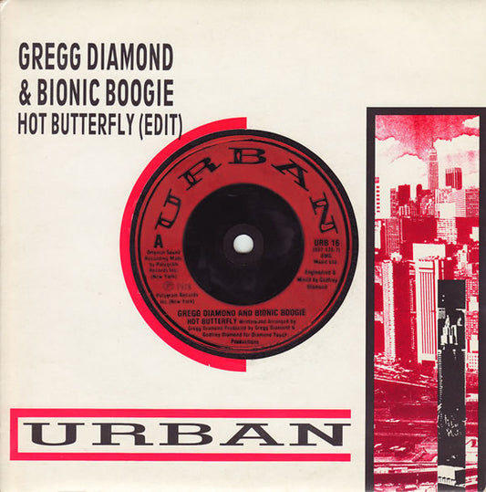 Image of Front Cover of 7" - VG+/VG+ - GREGG DIAMOND & BIONIC BOOGIE, Hot Butterfly / When The Shit Hits The Fan (Rocket Pocket) (Urban; URB 16, UK 1988 Reissue, Company Sleeve), ,  - 5225034E