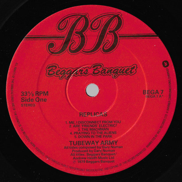 Image of Label Cover of LP - VG/VG - TUBEWAY ARMY, Replicas (Beggars Banquet; BEGA 7, UK 1979, Square cornered inner, Gary Numan), a few hairlines, light edge wear,  - 3446022S