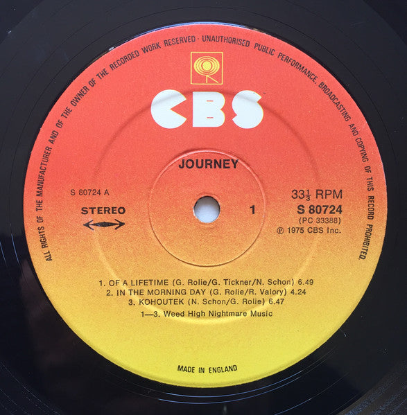 Image of Label Cover of LP - VG/VG - JOURNEY, Journey (CBS Sunburst; CBS 80724, UK Reissue), ,  - 4326118E