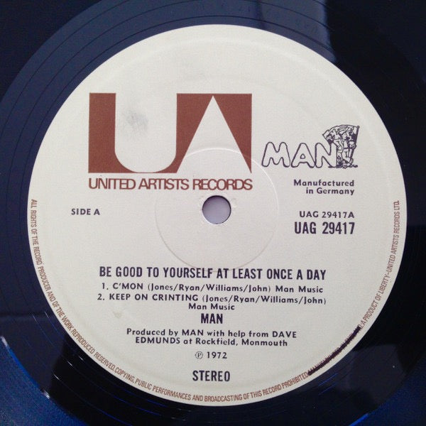 Image of Back Cover of LP - VG/G - MAN, Be Good To Yourself At Least Once A Day (United Artists Records; UAG 29417, UK 1972, Pop Up Gatefold Sleeve, Inner, 'Manufactured in Germany' on Labels), Pop up intact, Disc has light marks and hairlines,  - 4215167C