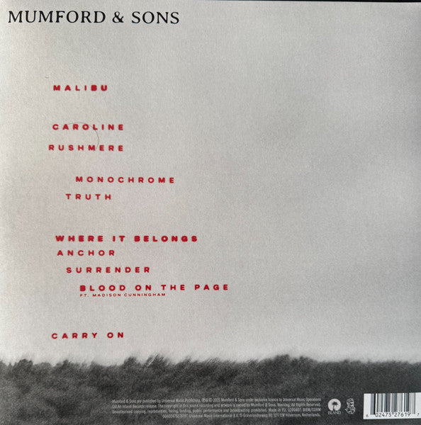 Image of Back Cover of LP - EX/EX - MUMFORD & SONS, Rushmere (Island Records; 00602475276197, Europe 2025, Gatefold, Inner), Opened Instore, Still In Stickered Shrinkwrap,  - 3146210S