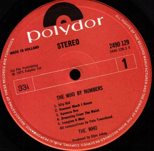 Image of Label Cover of 4745084S: LP - THE WHO, The Who By Numbers (Polydor; 2490 129, UK 1975, Numbered Limited Edition) No. 130698, Ring Wear  VG/G+
