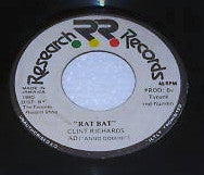 Image of Front Cover of 1515353C: 7" - CLINT RICHARDS, Rat Bat (Research Records; , Jamaica 1980) Loads of marks, some heavier ones. Side A plays fine, more pops on side B. Labels are damaged but readable.  /G+