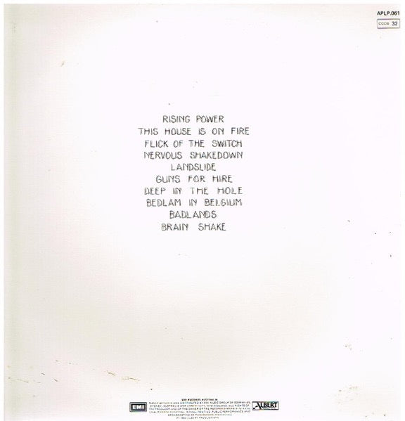 Image of Back Cover of LP - VG/VG - AC/DC, Flick Of The Switch (Albert Productions; APLP 061, New Zealand 1983, Embossed Sleeve, Inner), Strong VG, A few very light marks, Sleeve a little wavy from but nicely intact,  - 1515258C