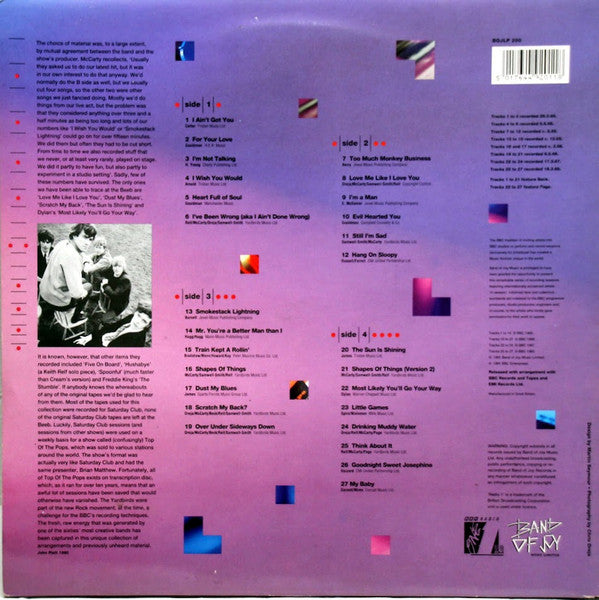 Image of Back Cover of 3115120C: 2xLP - YARDBIRDS, On Air (Original BBC Recordings) (Band Of Joy; BOJLP 200, UK 1991, Gatefold)   VG+/VG+