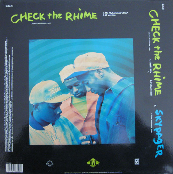 Image of Back Cover of 12" - VG+/VG - A TRIBE CALLED QUEST, Check The Rhime / Skypager (58Beats; JIVE T 284, UK 1991, US Sleeve), ,  - 1016686C