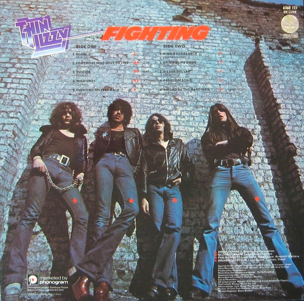 Image of Back Cover of LP - VG/VG+ - THIN LIZZY, Fighting (Vertigo Spaceship; 6360 121, UK 1975, Fully Laminated Sleeve, 1975 & Phongram Ltd On One Line On Label, T In Runouts), ,  - 1416508C