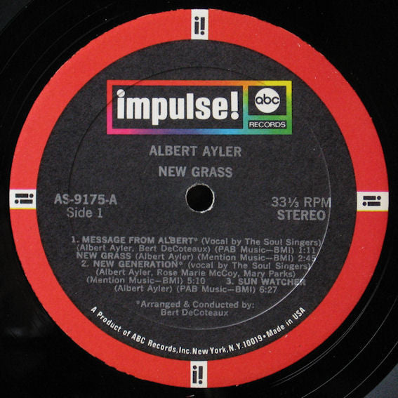 Image of Label Cover of LP - VG/VG - ALBERT AYLER, New Grass (Impulse! ; AS-9175, US 1969, Pasteback Gatefold), Strong VG - couple of light marks, couple of laminate creases,  - 3746052S