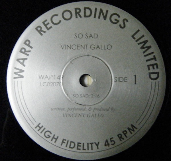 Image of Label Cover of 12" - VG+/VG+ - VINCENT GALLO, So Sad (Warp Records; WAP149, UK 2001, Picture Sleeve), ,  - 3546162S