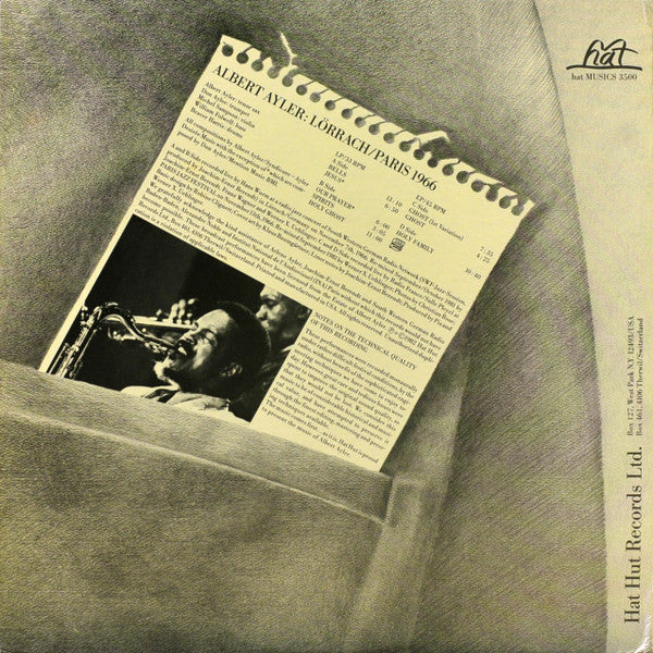 Image of Back Cover of 2xLP - VG/VG - ALBERT AYLER, L rrach / Paris 1966 (hat MUSICS ; hat MUSICS 3500, Switzerland 1982, Pasteback Gatefold), Light marks, edge wear,  - 3946241S