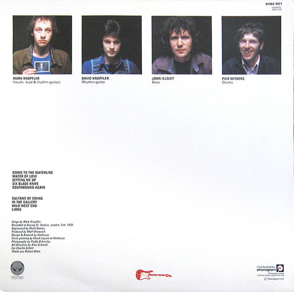 Image of Back Cover of LP - G+/VG - DIRE STRAITS, Dire Straits (Vertigo Spaceship; 9102 021, UK 1978, Inner, Label Address on Rear of Sleeve, "1" Side Indicator), Biro Marks On Rear Sleeve,  - 2226249E