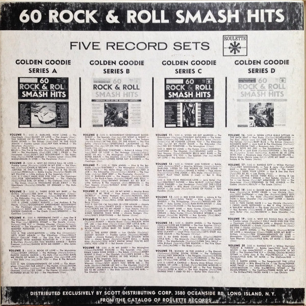 Image of Back Cover of 1625160E: 5xLP - VARIOUS, 60 Rock & Roll Smash Hits-Golden Goodies Series D (Roulette; GG5-D, US , Box Set)   VG/VG+