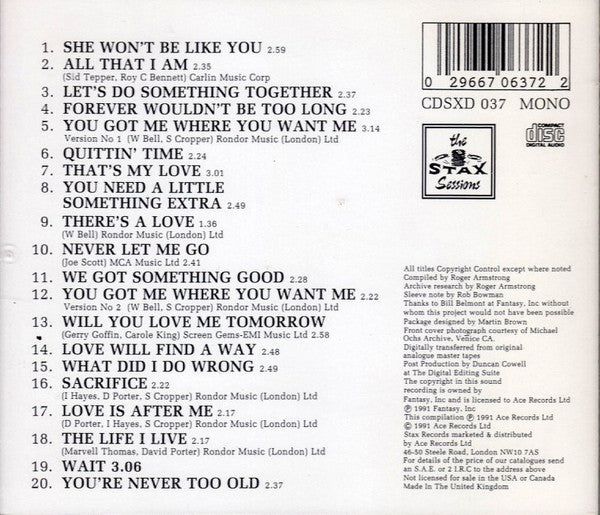 Image of Back Cover of CD - VG+/VG - WILLIAM BELL, A Little Something Extra (Stax; CDSXD 037, UK 1991, Jewel Case), ,  - 1716001C