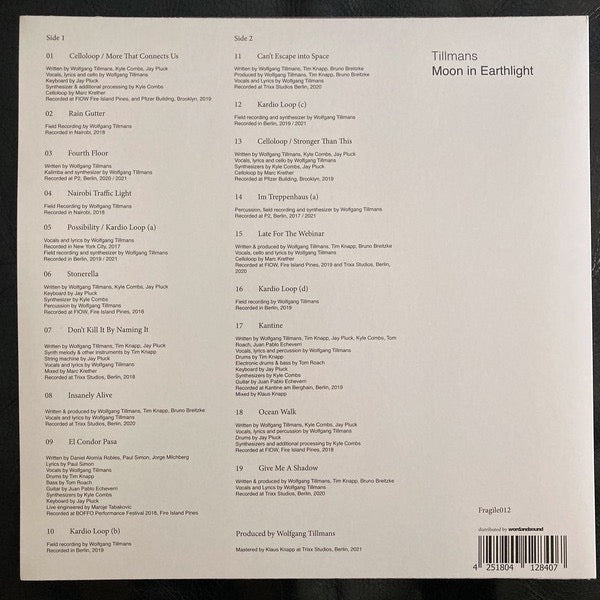 Image of Back Cover of LP - NEW/NEW - TILLMANS (WOLFGANG TILLMANS), Moon In Earthlight (Fragile ; Fragile012, Germany 2022, Inner), ,  - 1635227E