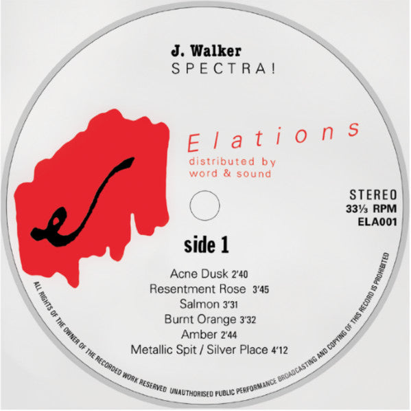Image of Label Cover of LP - VG+/EX - J WALKER, Spectra! (Elations Recordings ; ELA001, Australia 2021), Sleeve Creased,  - 1725143E