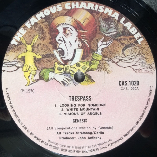 Image of Label Cover of LP - VG/VG - GENESIS, Trespass (Charisma Hatter B & C Marketing; CAS1020, UK 1972 Reissue, Non-Textured E J Day Gatefold Sleeve, No Insert), ,  - 3226084E