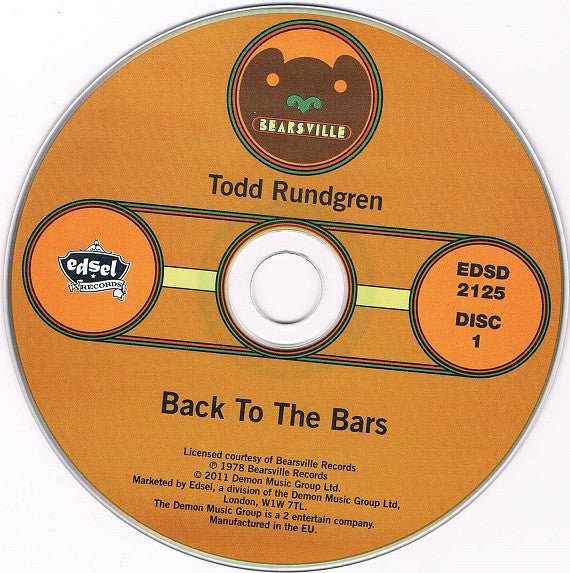 Image of Label Cover of 2xCD - EX/VG+ - TODD RUNDGREN, Back To The Bars (Bearsville; EDSD 2125, Europe 2011 Reissue, Jewel Case), ,  - 2316495C