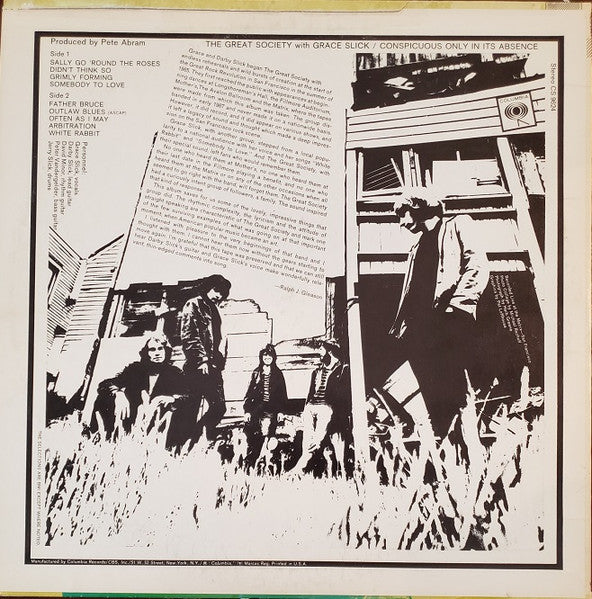 Image of Back Cover of LP - VG+/VG - THE GREAT SOCIETY WITH GRACE SLICK, Conspicuous Only In Its Absence (Columbia Red Label/Orange Text; CS 9624, US 1980 Reissue, Stereo, Export Copy - Black Donut Around Labels), ,  - 3126068E