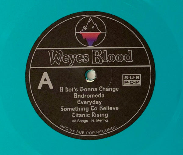 Image of Label Cover of 1815250C: LP - WEYES BLOOD, Titanic Rising (Sub Pop; SP 1232, UK & US 2019, Inner, Teal Vinyl)   VG+/VG+