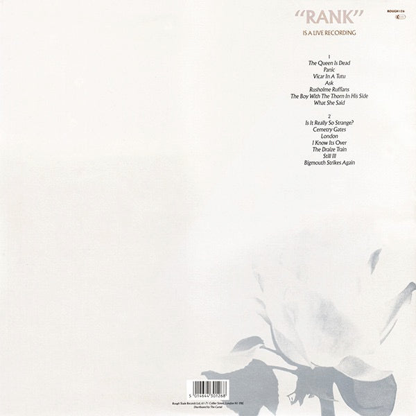 Image of Back Cover of LP - VG+/VG+ - THE SMITHS, Rank (RT; ROUGH126, UK 1988 Reissue, Gatefold, Inner, Basic Version Without Poster. Barcode. CBS Pressing, A1/B1 matrix), Strong VG+,  - 2526174E