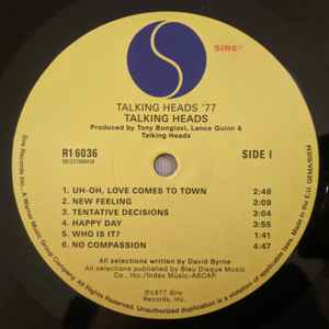 Image of Label Cover of LP - VG/VG - TALKING HEADS, Talking Heads: 77 (Sire; R1 6036, Europe 2020 Reissue, Inner, 180 Gram Vinyl), ,  - 4216430C