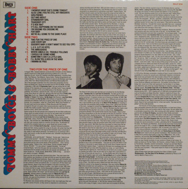 Image of Back Cover of LP - VG/VG+ - TOMMY BOYCE & BOBBY HART, Tommy Boyce & Bobby Hart (I Wonder What She's Doing Tonight And 19 Other Original Classic Tracks, 1967-1969) (Raven Records ; RVLP 1014, Australia 1986, Gatefold), ,  - 3215625C
