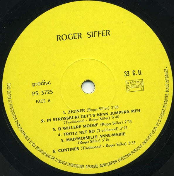 Image of Label Cover of 1915316C: LP - ROGER SIFFER, Follig Song (Prodisc Strasbourg; PS 3725, France 1972)   VG/VG+