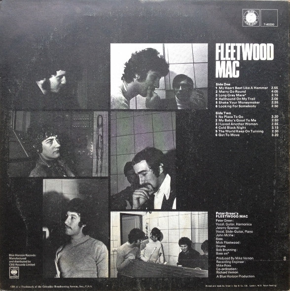 Image of Back Cover of 5044135S: LP - FLEETWOOD MAC, Peter Green's Fleetwood Mac (Blue Horizon; 7-63200, UK 1967, Laminated Front Sleeve, Mono. 1st UK mono issue) Really clean LP, just a few hairlines and spindle marks, edge wear mostly on opening edge  VG/VG