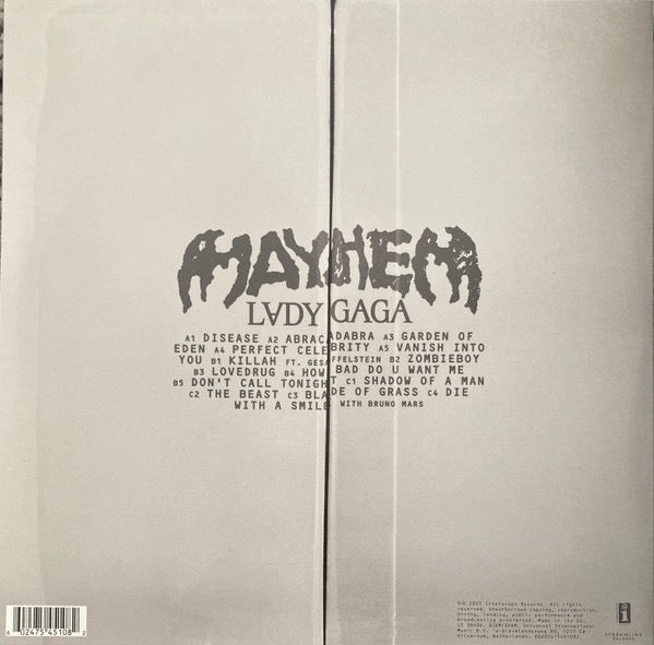 Image of Back Cover of 2xLP - NEW/NEW - LADY GAGA, Mayhem (Interscope Records; 7545108, Europe 2025, Gatefold, 2 Inners, Poster), ,  - 0656077S