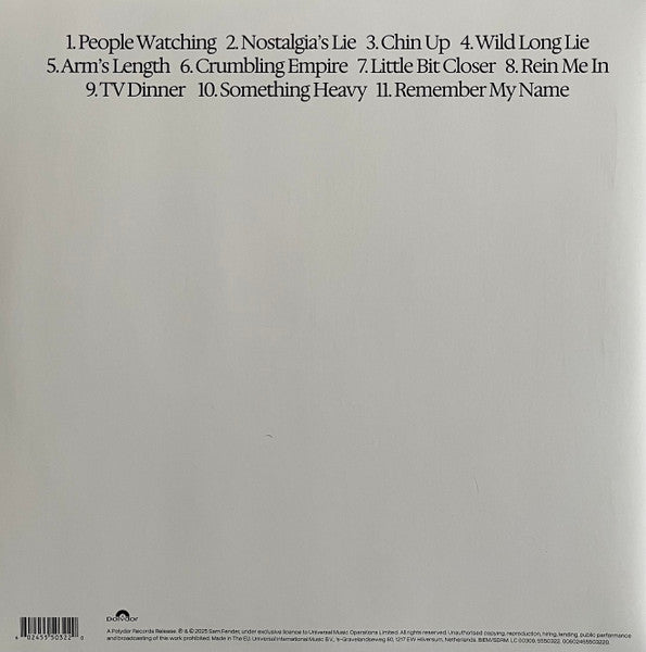Image of Back Cover of LP - NEW/NEW - SAM FENDER, People Watching (Polydor; 5550322, Europe 2025, Gatefold, Inner, Black Vinyl), ,  - 0736081E