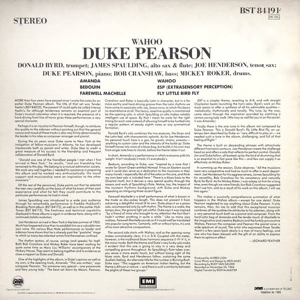 Image of Back Cover of LP - VG/VG - DUKE PEARSON, Wahoo (Blue Note; BST 84191, France 1986 Reissue, Company Inner, Stereo, Remastered, DMM), Hairlines, light cover wear,  - 3746056S