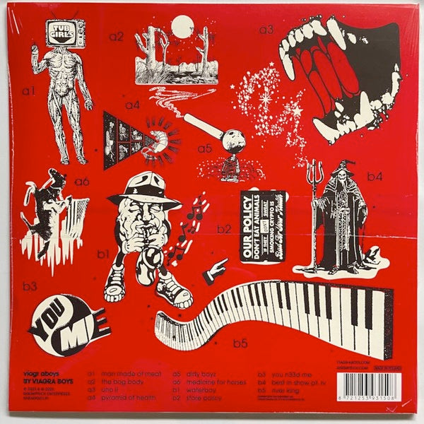 Image of Back Cover of LP - NEW/NEW - VIAGRA BOYS, Viagr Aboys (Shrimptech Enterprises; SHRIMP001LP, Europe 2025, Inner, White with Blue Marble Vinyl), ,  - 4635168E