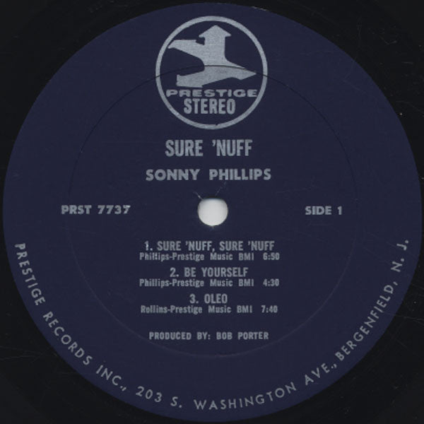 Image of Label Cover of LP - G+/G+ - SONNY PHILLIPS, Sure 'Nuff (Prestige; PR 7737, US 1970, VAN GELDER stamp in runouts, Stereo), sleeve corner clipped, ghost from old sticker and pen marking on front, ringwear and edgewear. vinyl strong G+ - has fogging and plays well with some surface noise. ,  - 1925353E