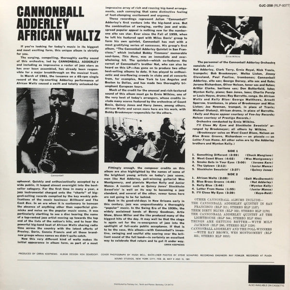 Image of Back Cover of LP - VG/VG - CANNONBALL ADDERLEY AND HIS ORCHESTRA, African Waltz (Original Jazz Classics ; OJC-258, US 1986 Reissue), Solid copy across the board.,  - 3516245C