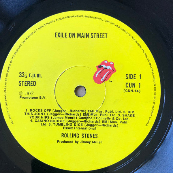 Image of Label Cover of 3645290S: 2xLP - THE ROLLING STONES, Exile On Main St. (Rolling Stones Records; CUN 1, UK 1979 Reissue, Inside Loading Gatefold Sleeve, 2 Inners, No Cards, "Promotone B.V." Labels)   VG/VG+