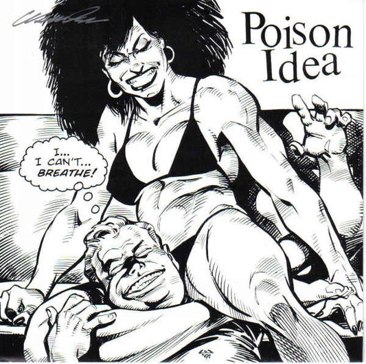 Image of Front Cover of 2015231C: 7" - POISON IDEA, Punish Me / Mario The Cop (American Leather Records ; AL 008, US 1991, Fold Over Sleeve, Additional print, Pink Marbled Vinyl, Signed Inside By All 5 Band Members, Signed On Front Sleeve By Cover Artist, Sleeve States Limited to 100) No. 98/100  VG+/EX