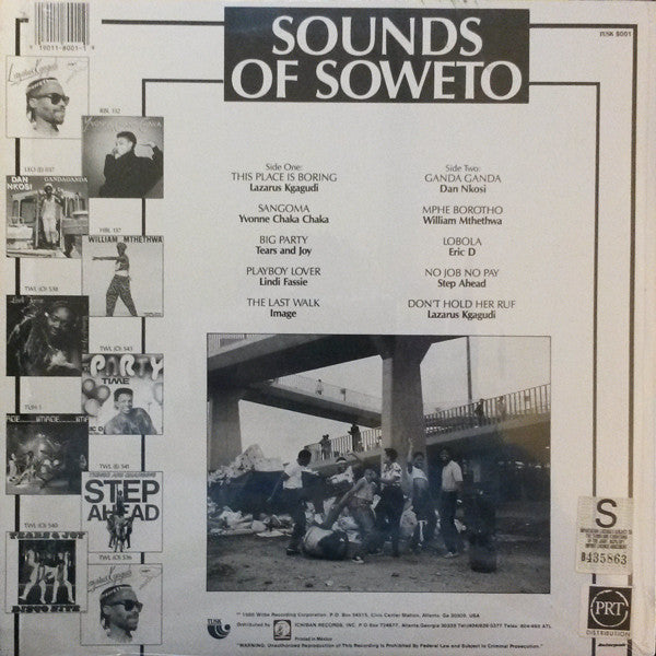 Image of Back Cover of LP - VG/VG+ - VARIOUS, Sounds Of Soweto (Tusk Music; TUSK 8001, US 1988), Sleeve has small liquid stain - barely noticeable and a couple of bumped corners. ,  - 3126016E