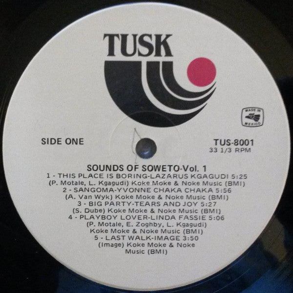 Image of Label Cover of LP - VG/VG+ - VARIOUS, Sounds Of Soweto (Tusk Music; TUSK 8001, US 1988), Sleeve has small liquid stain - barely noticeable and a couple of bumped corners. ,  - 3126016E