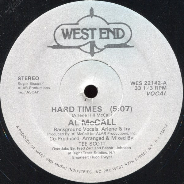 Image of Front Cover of 12" - VG/VG+ - AL MCCALL, Hard Times (West End Records ; WES 22142, US 1982, Company Sleeve), ,  - 2446200S
