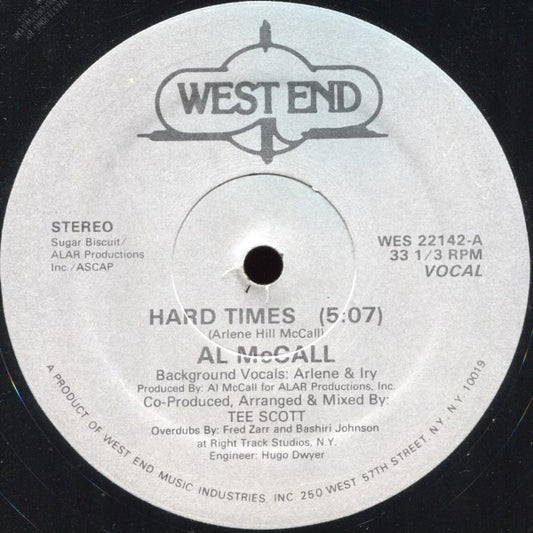Image of Front Cover of 12" - /VG - AL MCCALL, Hard Times (West End Records ; WES 22142, US 1982, Company Sleeve), Light marks only,  - 3746106S