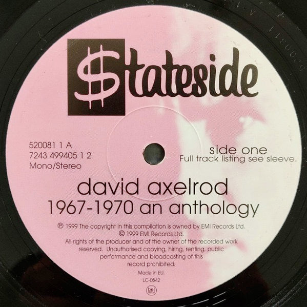 Image of Label Cover of 2xLP - VG+/VG+ - DAVID AXELROD, 1968 To 1970 An Anthology (Stateside; 7243 4 99405 1 2, UK 1999, Picture Sleeve), ,  - 3326025E